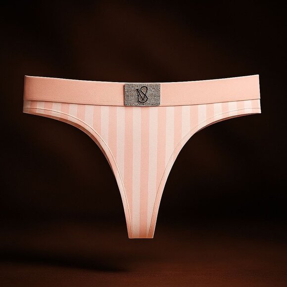 Victoria's Secret Other - Victoria's Secret Shine Patch Thong Panty Womens Medium VS Signature Pink Stripe